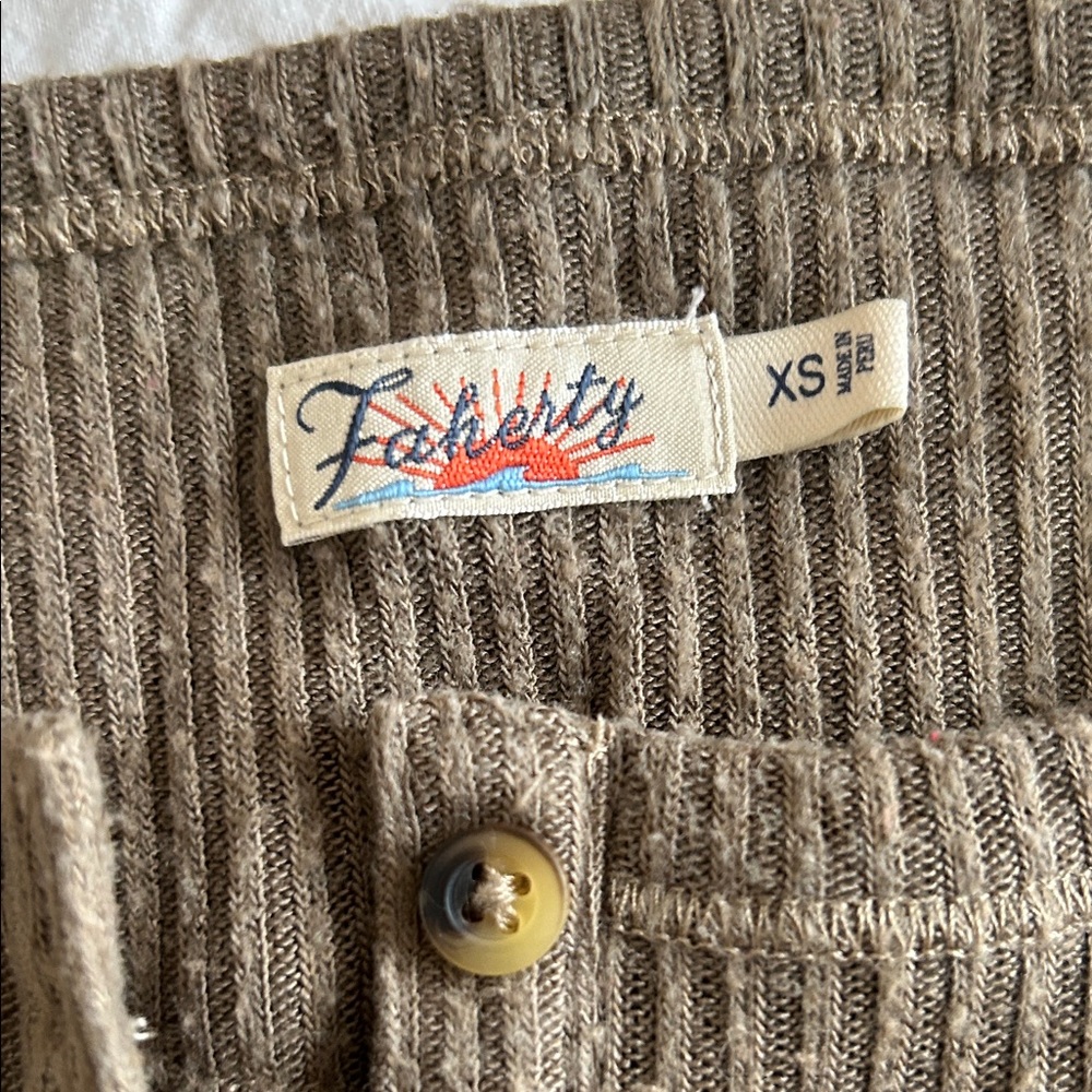 Faherty Women's Brown Ribbed Long Sleeve Henley - Picture 3 of 6